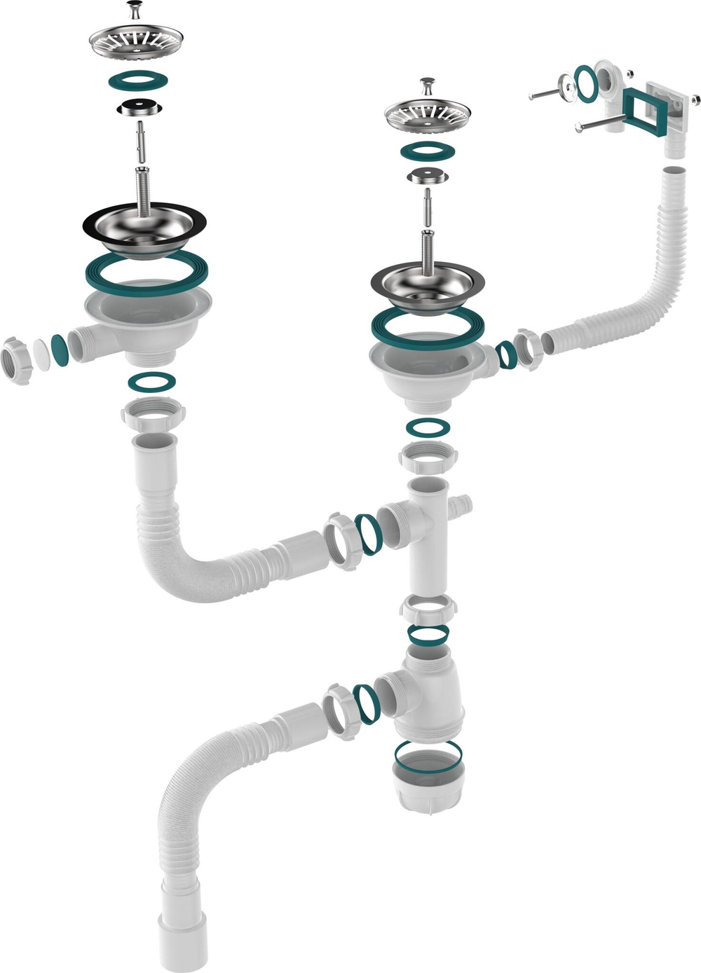 СИФОН ДЛЯ ДВОЙНЫХ РАЗНОУР. МОЕК 3 1/2Х40 AQUANT МЕТ.РЕШ П ГТ 40Х40/50