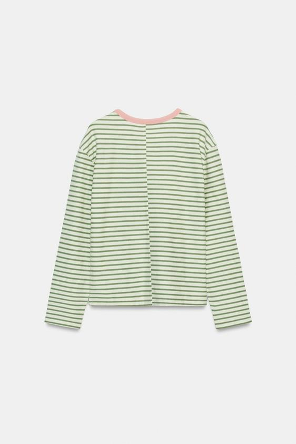 ZARA ФУТБОЛКА В ПОЛОСКУ С ДЛИННЫМИ РУКАВАМИ, ЗЕЛЕНАЯ ПОЛОСА