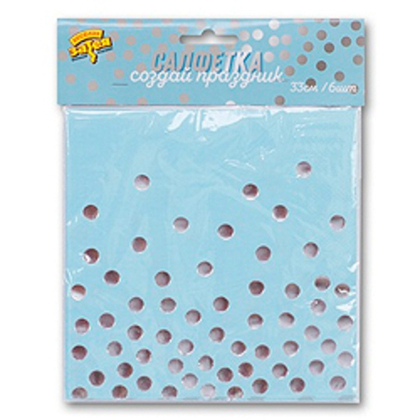 Салфетка-Горошек-серебряный-33см-6шт