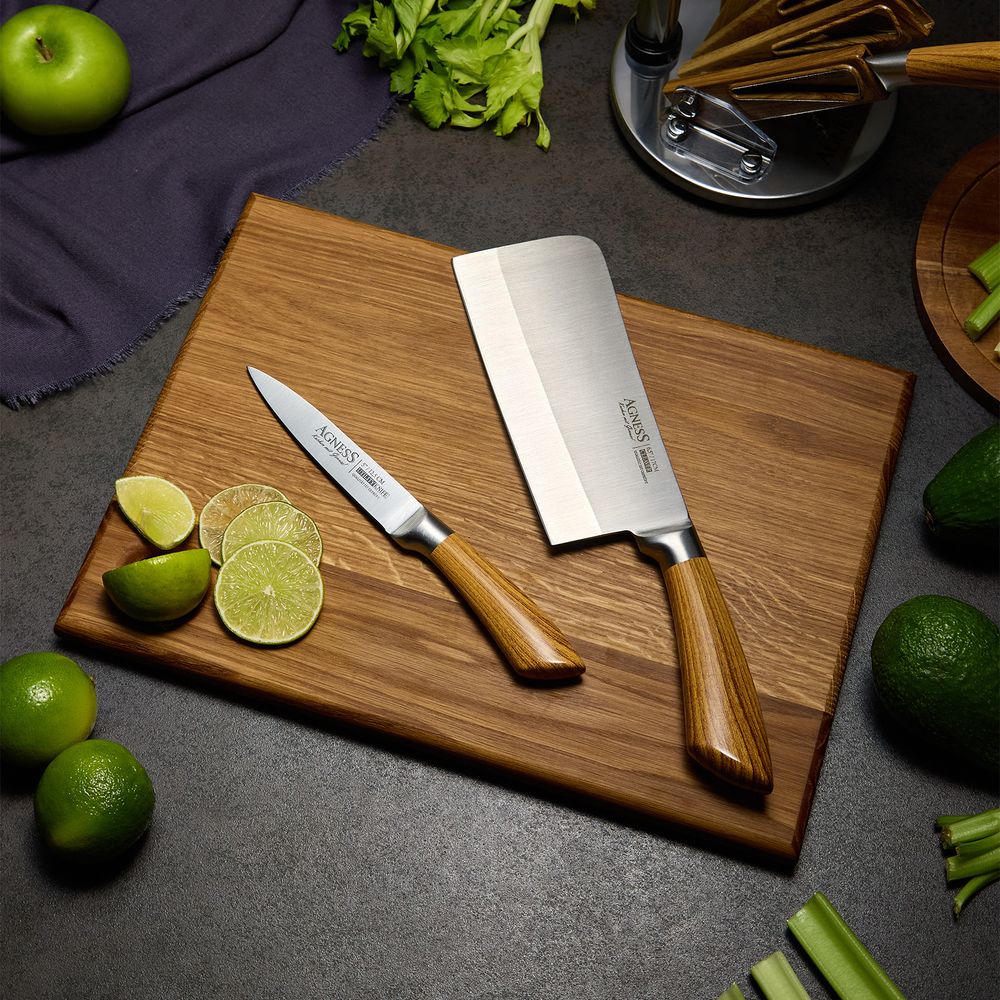 НАБОР НОЖЕЙ AGNESS С НОЖНИЦАМИ И МУСАТОМ НА ПЛАСТИКОВОЙ ПОДСТАВКЕ, 8 ПРЕДМЕТОВ (КОР=6НАБОР.)