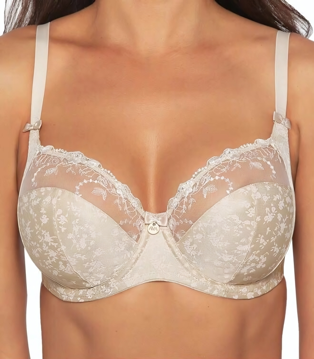 Бюстгальтер с мягкой чашкой, мелкими цветами и вышивкой (Размер: 65J) (Цвет: телесный)