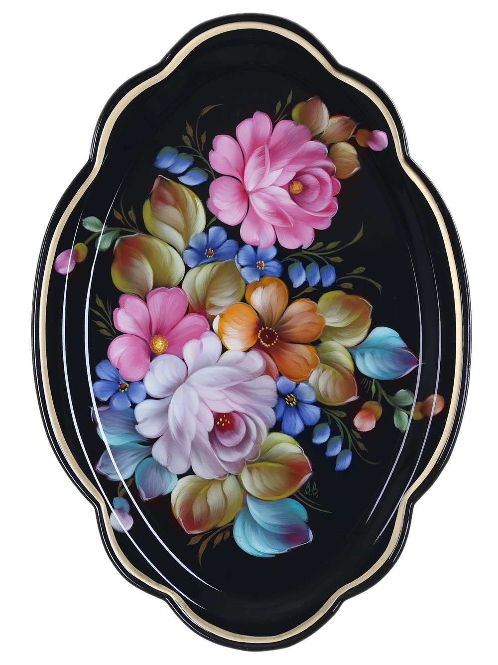 Жостовский поднос декоративный, размер 32х22 см (A11), металлический