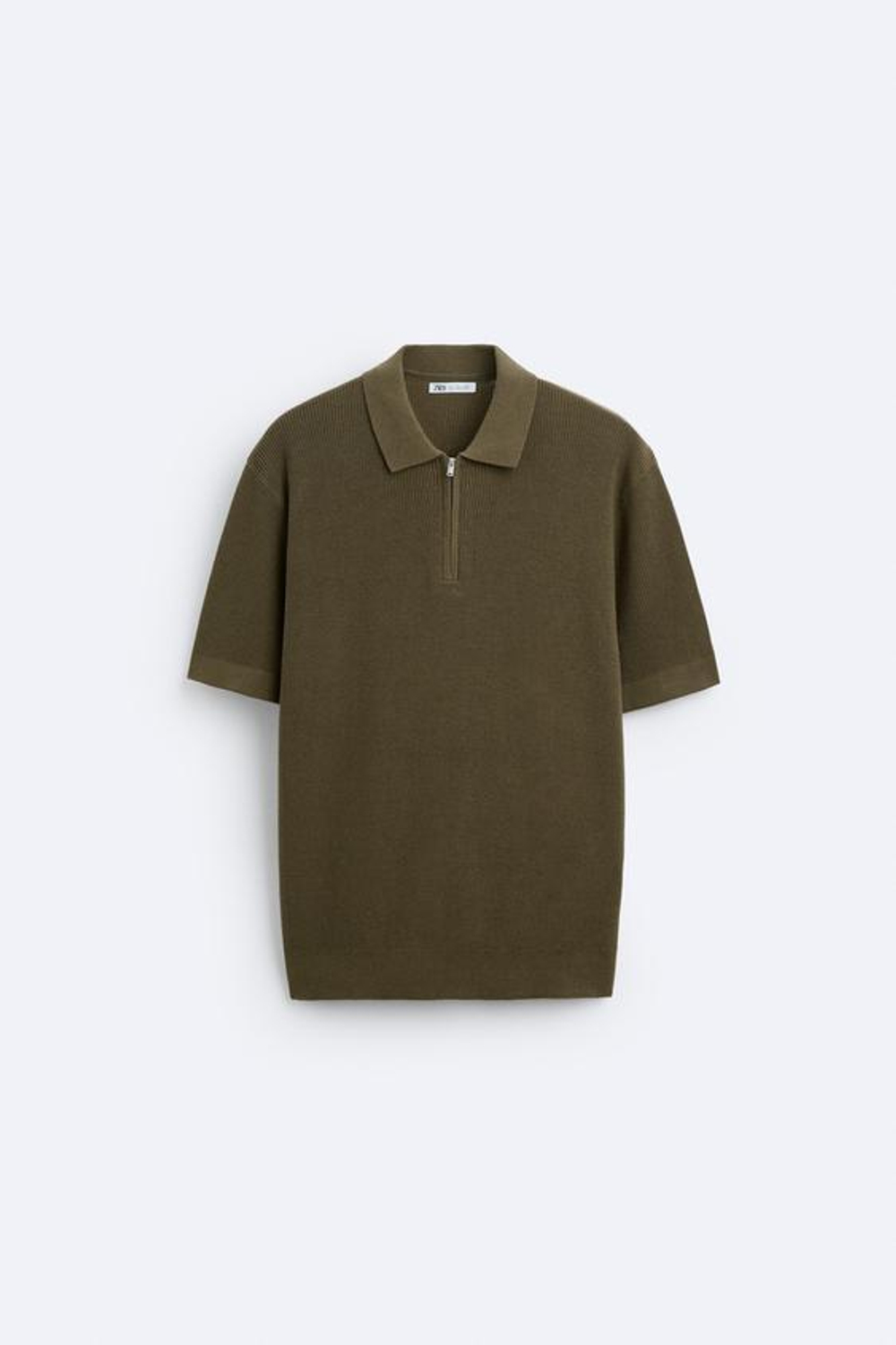 ZARA ПОЛО ИЗ ДВУХИЗНАНОЧНОГО ТРИКОТАЖА, ХАКИ