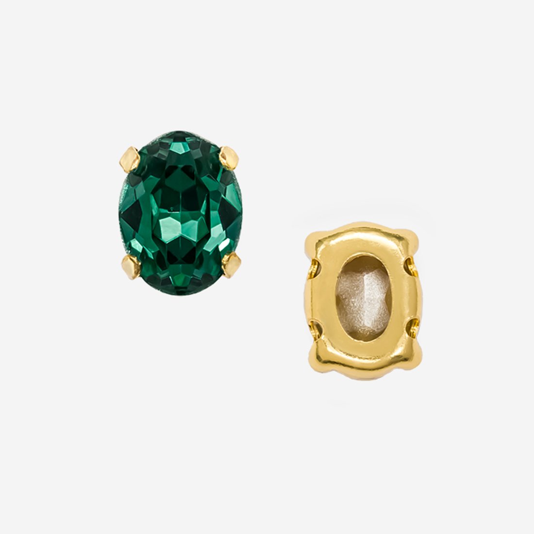 Овал (Oval Fancy Stone) в цапах, оттенок "Emerald", 8*6мм, позолота