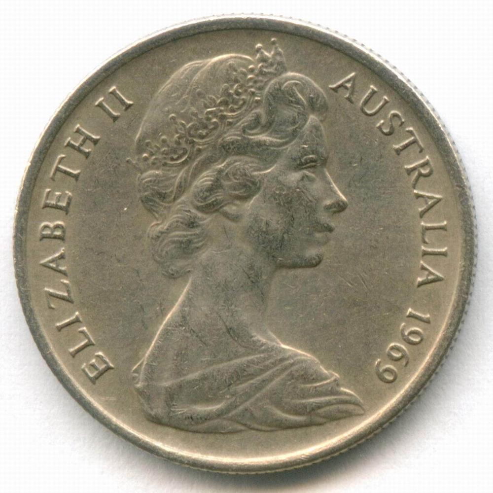 5 центов 1969 год. Австралия (Елизавета II). Ехидна. Медно-никель, диаметр 19.4 мм. XF-