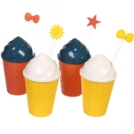 Стакан пластиковый 500мл «Волна» с трубочкой и крышкой, цвета микс