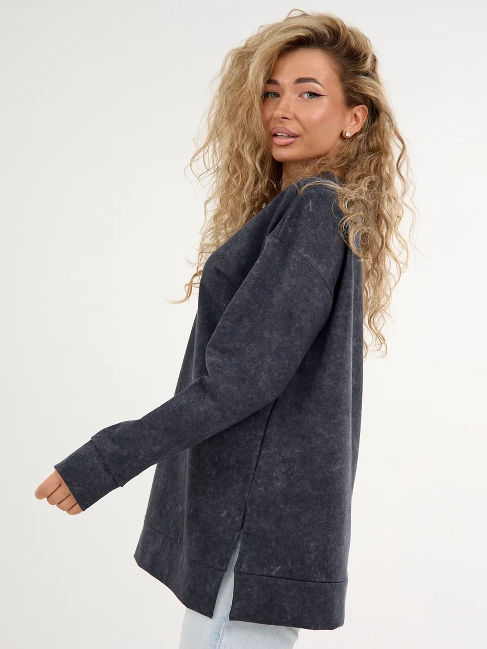 Кофта больших размеров оверсайз удлиненная без начеса теплая