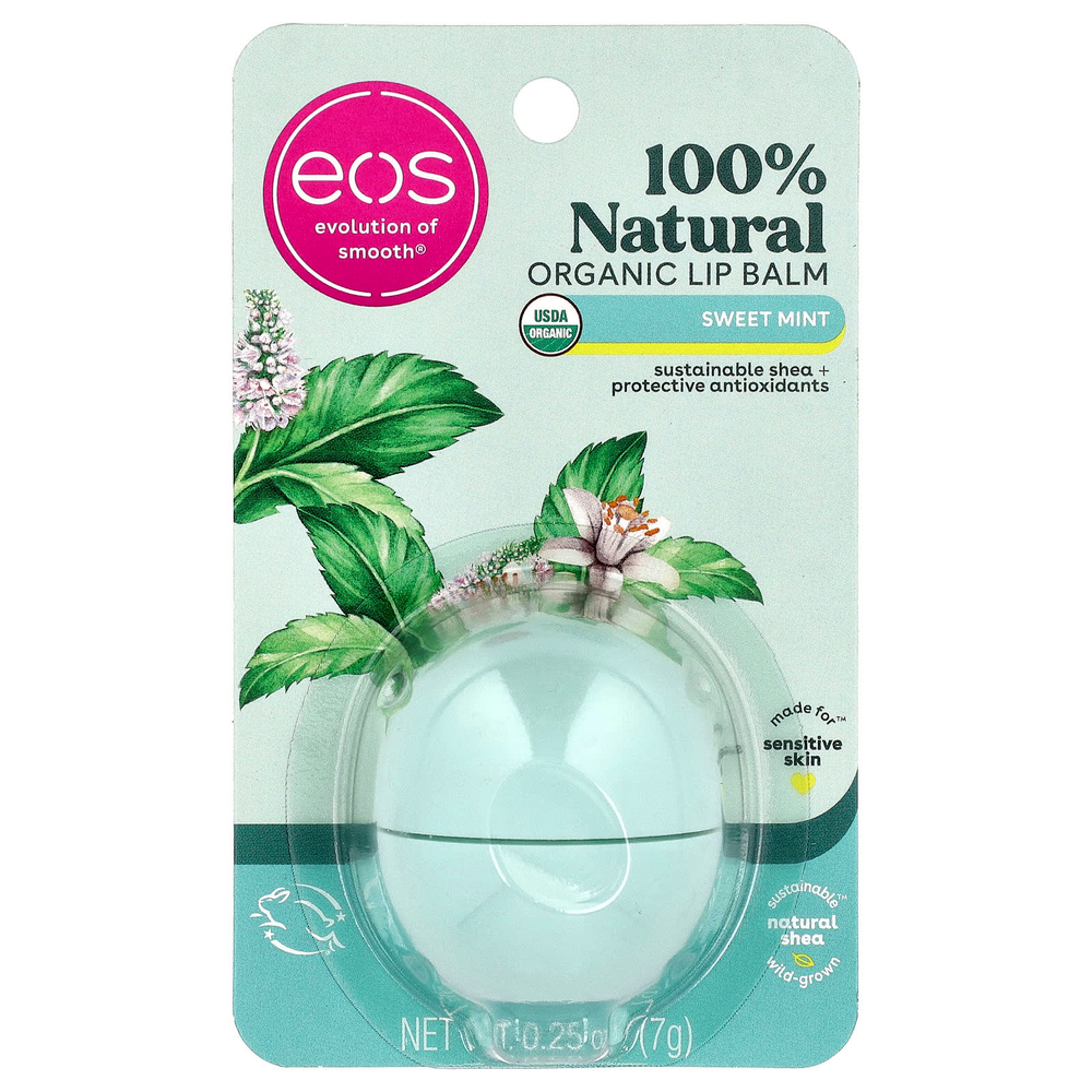 EOS, 100% натуральный органический бальзам для губ, сладкая мята, 7 г (0,25 унции)