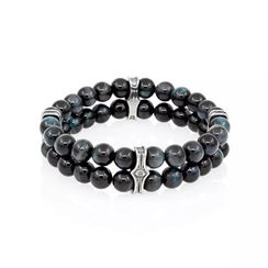 Браслет двойной из соколиного глаза 8 мм с шармом Всевидящее око из серебра 925