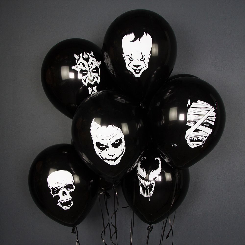 Шар (12''/30 см) Мрачный клоун, Черный, пастель, 2 ст, 25 шт.