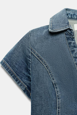 ZARA ПРИТАЛЕННАЯ ДЖИНСОВАЯ РУБАШКА TRF, СИНИЙ