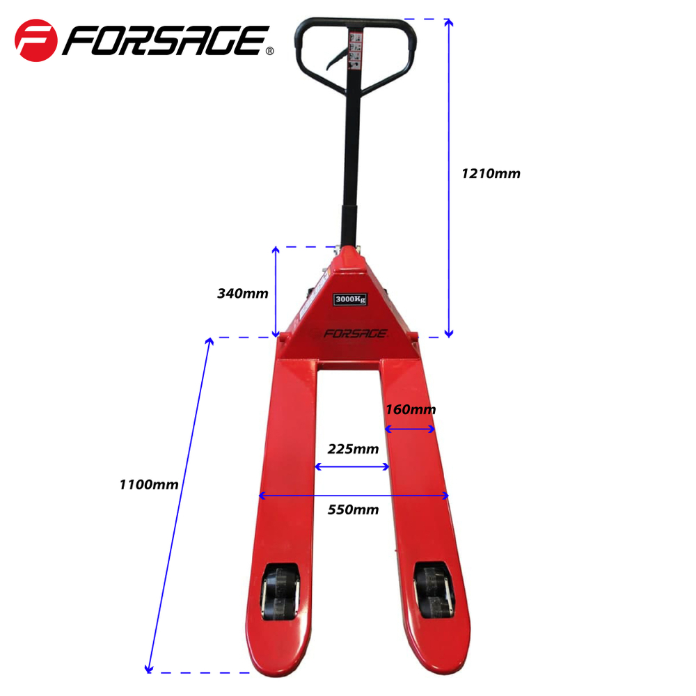 Тележка гидравлическая ручная 3т (ручной и ножной спуск,длина вил 1220мл,материал колес:полиуритан,min 80мм.max 200мм) Forsage F-AC3.0