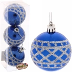 Новогодние шары 6 см (набор 3 шт) «Зимний узор», синий