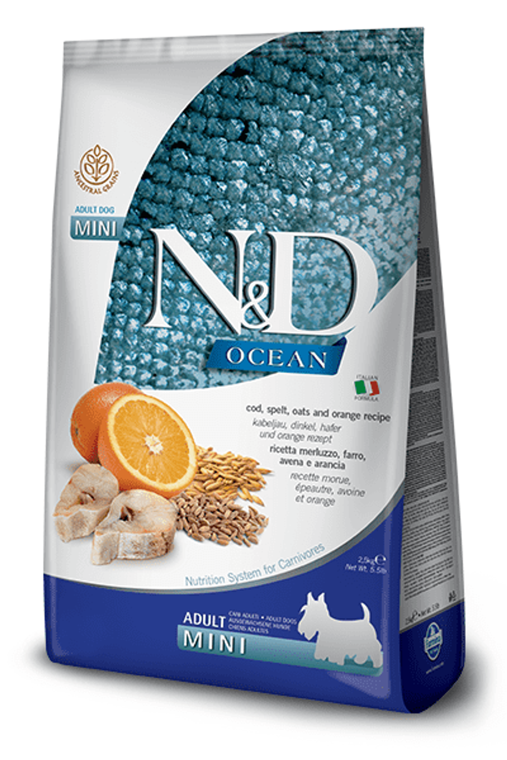 Корм N&D Low Grain DOG GODFISH&ORANGE Adult mini 2,5 kg