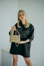 Женская сумочка с застежкой-пчелкой из натуральной кожи цвет taupe