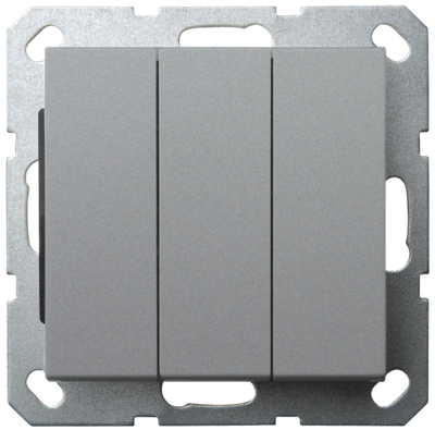 Выключатель трехклавишный 10A 250V~ с накладкой, цвет Алюминий