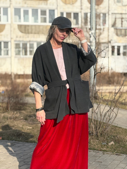 Кимоно - пальто на подкладке / серый