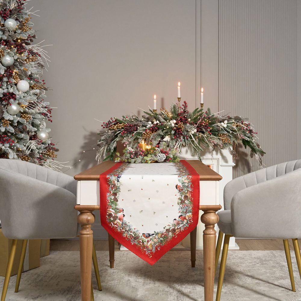 ДОРОЖКА "МОРОЗКО.СНЕГИРИ "45Х215СМ ,КРАСНЫЙ, 100% ХЛОПОК,ТВИЛ ПРОПИТКА