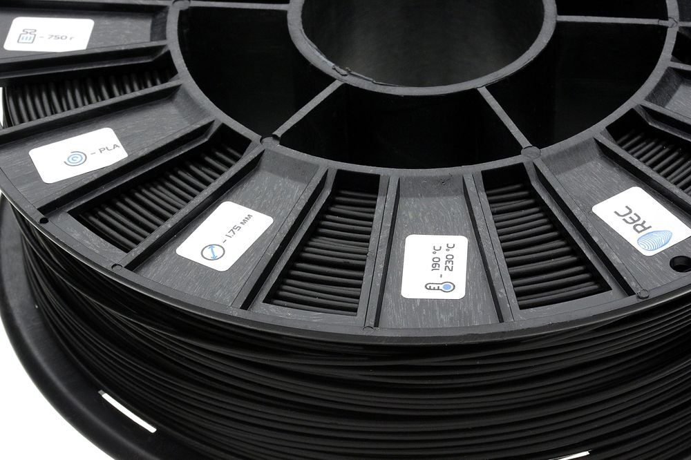 PLA пластик 1,75 для 3D принтера REC черный 0,75 кг