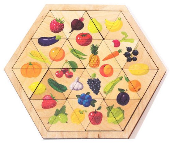 Пазл деревянный "Овощи, фрукты, ягоды" (Занимательные треугольники)