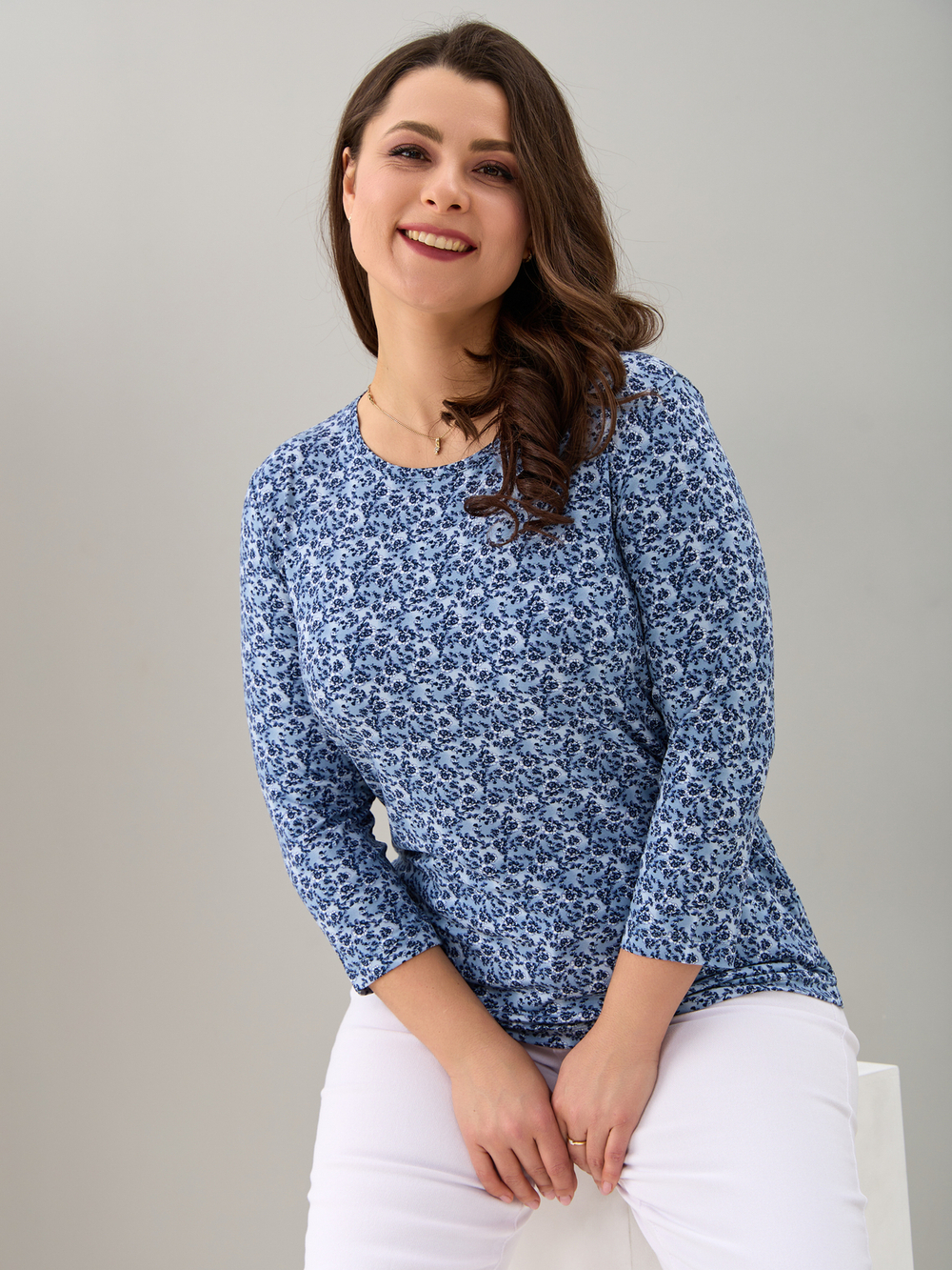 Лонгслив ЛНв-306/голубойтуман-индигоцветы