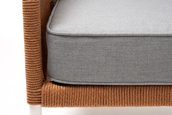 "Канны" кресло плетеное из роупа, каркас алюминий светло-серый (RAL7035) муар, роуп светло-серый круглый, ткань светло-серая