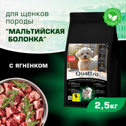 Корм сухой для щенков породы Мальтийская болонка, премиум полнорационный комплекс, с ягненком, 2,5 кг, QUATTRO