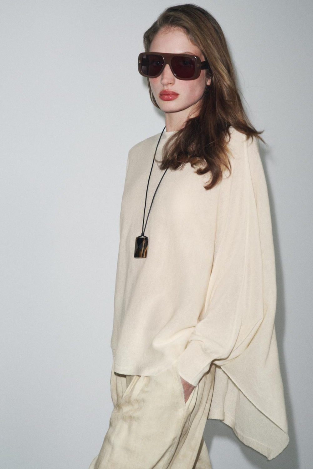 ZARA ОДНОТОННЫЙ ДЖЕМПЕР, ЭКРЮ