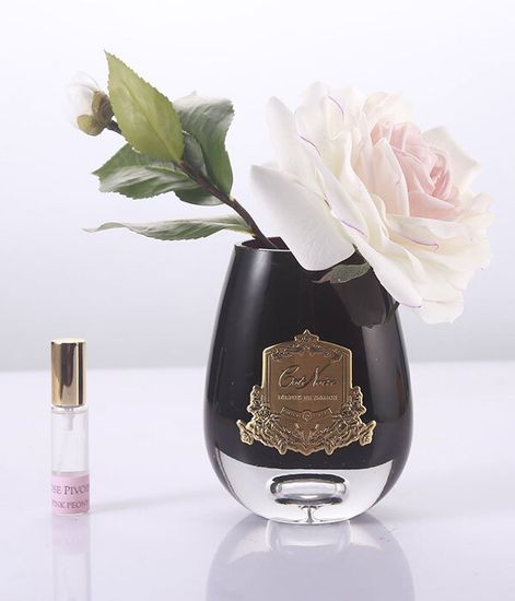 Роза чайная бело-розовая в темной вазе, Cote Noire