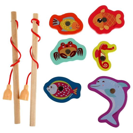 Деревянная игрушка-рыбалка «Малышарики» Игра ловим + 2 удочки МАЛЫШАРИКИ в пак. Буратино