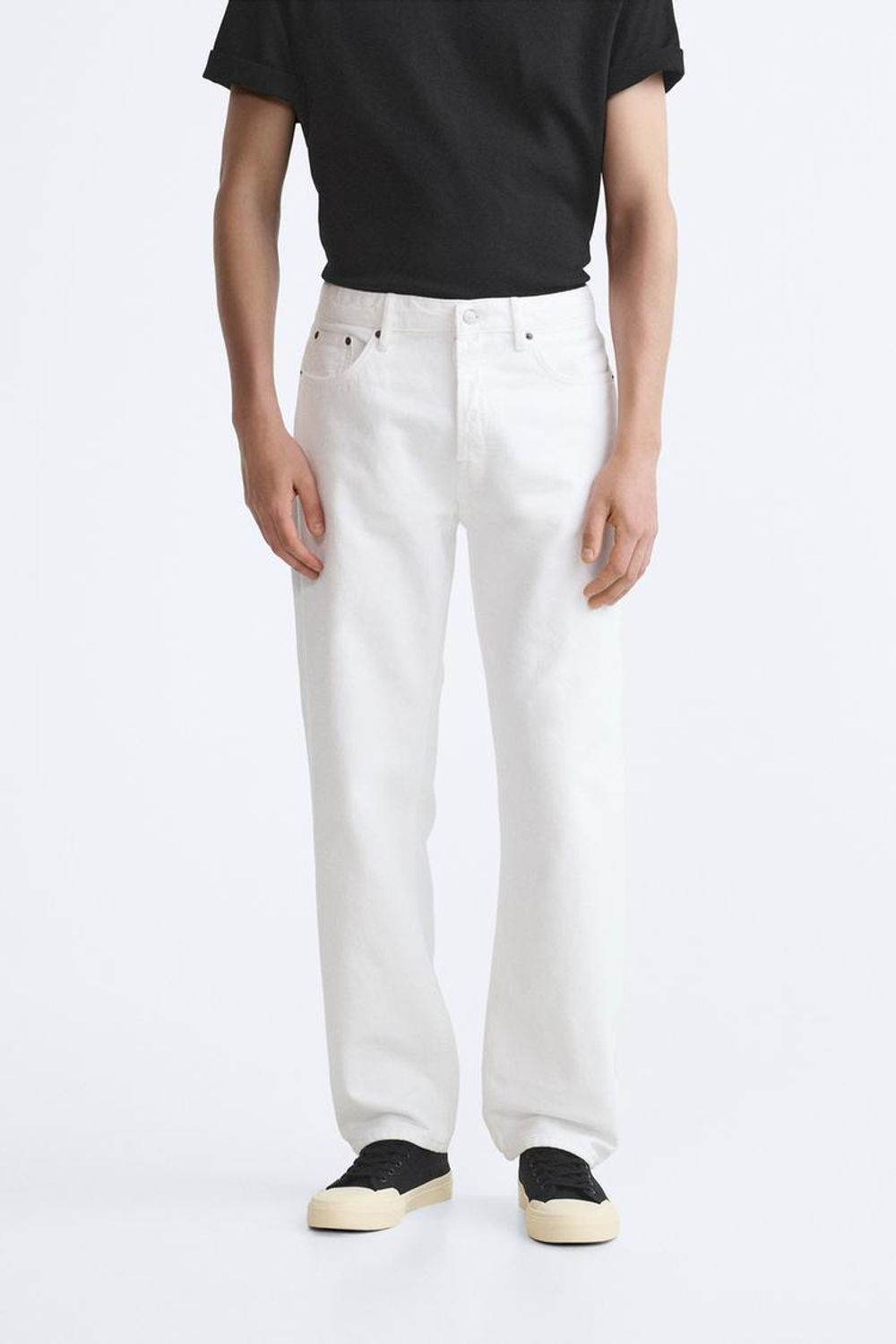 ZARA ДЖИНСЫ STRAIGHT-LEG, ЖЕЛТОВАТО-БЕЛЫЙ