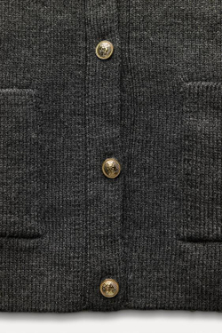 ZARA ОДНОТОННЫЙ ТРИКОТАЖНЫЙ ТОП БЕЗ РУКАВОВ, СЕРЫЙ