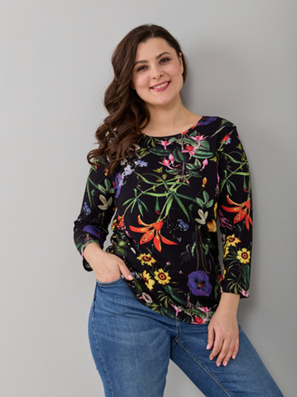 Лонгслив ЛНв-306/черный-полевыецветы