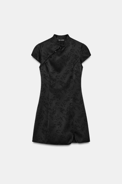 ZARA КОРОТКОЕ ЖАККАРДОВОЕ ПЛАТЬЕ, ЧЕРНЫЙ