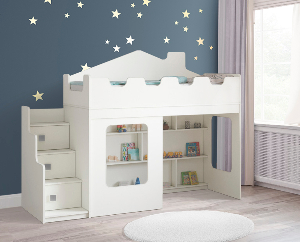 Кровать-домик чердак КарИВи Л-Д43.3.1 с окном Белый