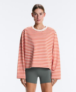 Oysho Футболка Boxy в полоску из 100%-го хлопка с длинными рукавами, оранжевый меланж