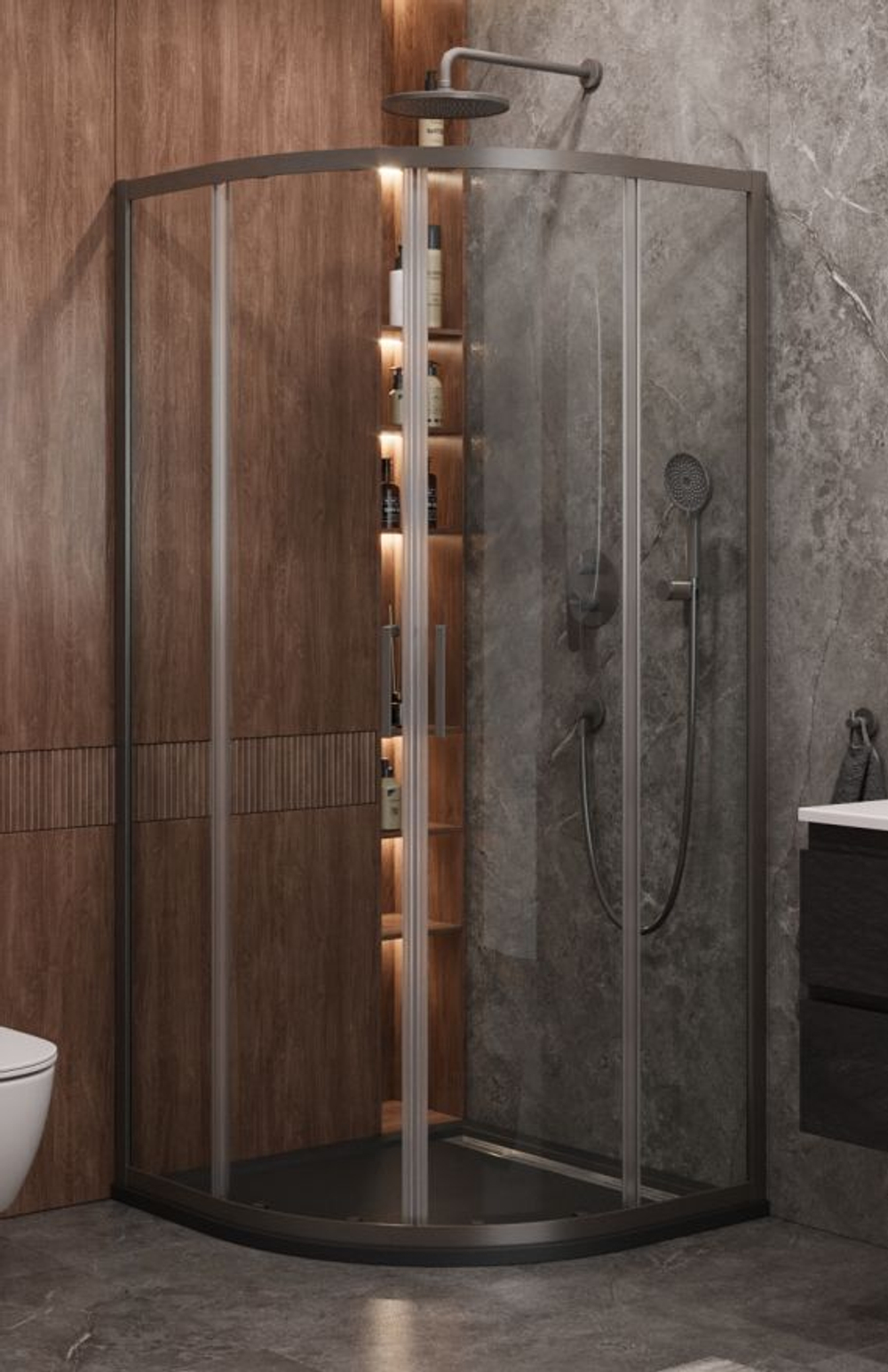 Душевой уголок Cezares MOLVENO-R-2-90-C-GM-IV, 90х90х195, профиль оружейная сталь, прозрачное стекло