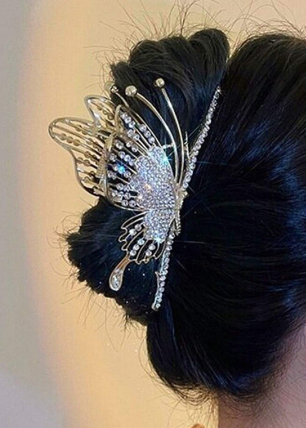 Заколка Краб "Бабочка" со стразами. Металл. Золото. Усиленная.Для волос.