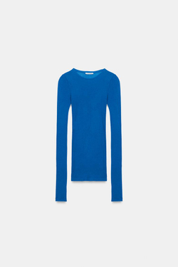 ZARA ФУТБОЛКА ИЗ ХЛОПКА SUPIMA®, СИНИЙ ЭЛЕКТРИК