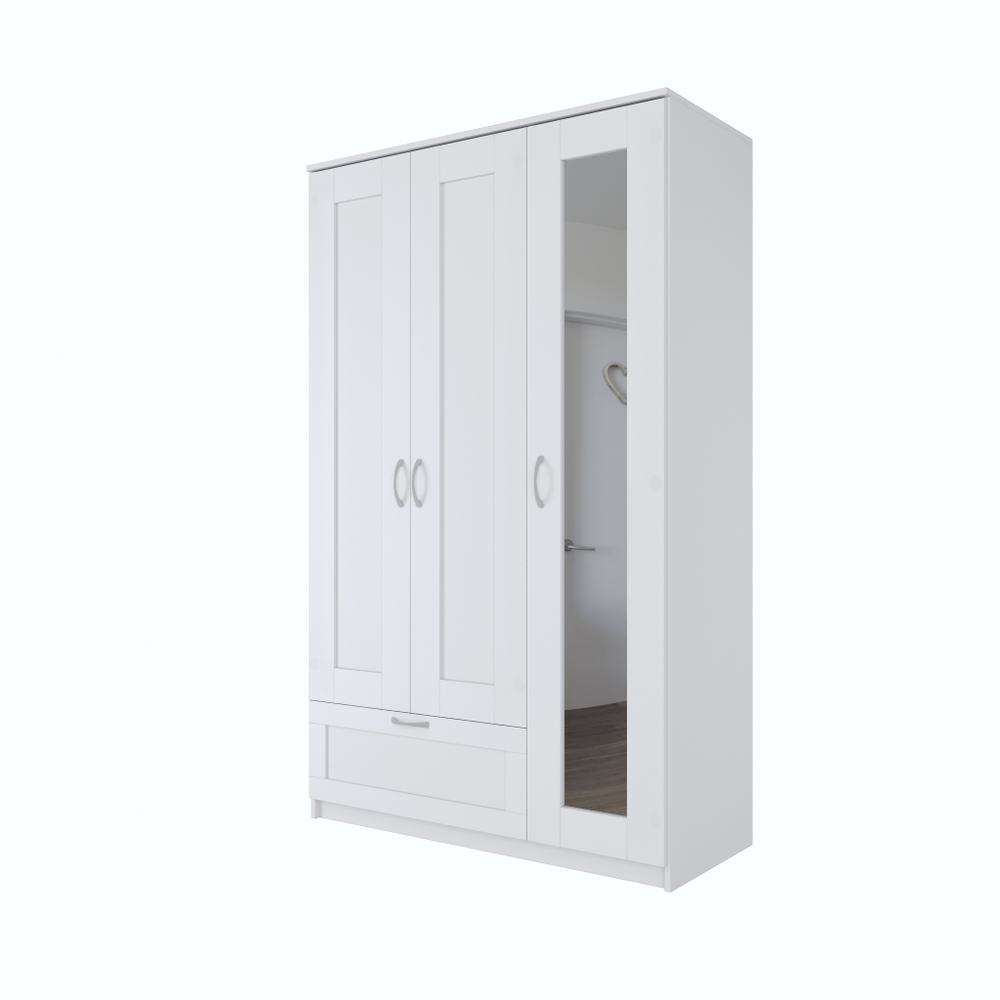 Шкаф СИРИУС комбинированный 3 двери (1 зеркало) и 1 ящик (белый)