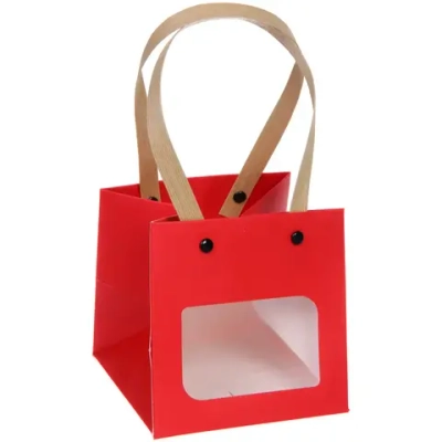 Пакет для цветов и подарков «Подарок» 12*12*12 см, красный