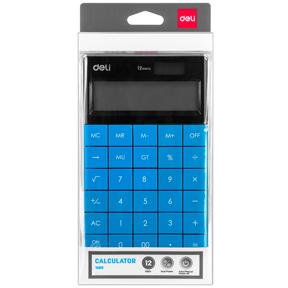 Калькулятор настольный DELI "1589" 12 разрядный, 166х104х15  мм, синий