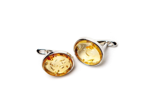 Серьги с натуральным янтарем лимонного цвета