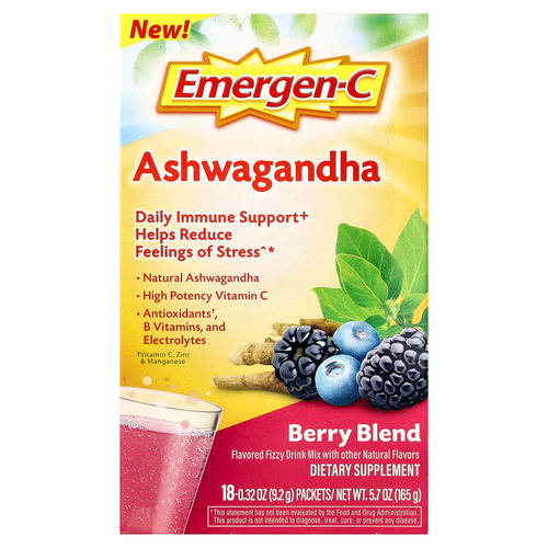 Emergen-C, Ашваганда, ягодная смесь, 18 пакетиков по 9,2 г (0,32 унции)