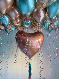 Воздушные шары на день рождение маме сестре дочери бирюза/розовое золото №3785