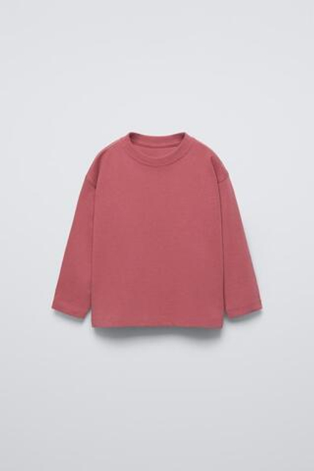 ZARA ОДНОТОННЫЙ ЛОНГСЛИВ MEDIUM WEIGHT, МАЛИНОВЫЙ