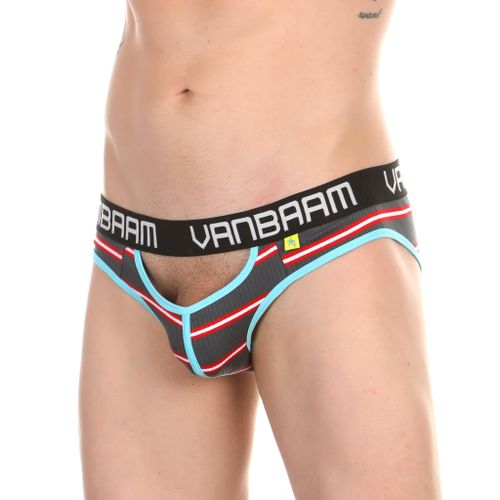 Мужские трусы слипы темно-серые в полоску с вырезами Van Baam