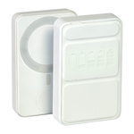 Внешний аккумулятор MagSafe с подставкой Студия Артемия Лебедева «Пауэрбанкус: Заряд» (10000 мА·ч) Беспроводная зарядка: Qi 15 Вт, магнитное крепление для зарядки Apple Watch (Qi 2 Вт). Проводная зарядка: USB-C. Есть Lightning для зарядки аккумулятора, LE