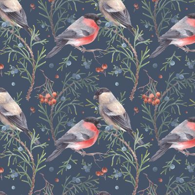 снегири на синем фоне 2