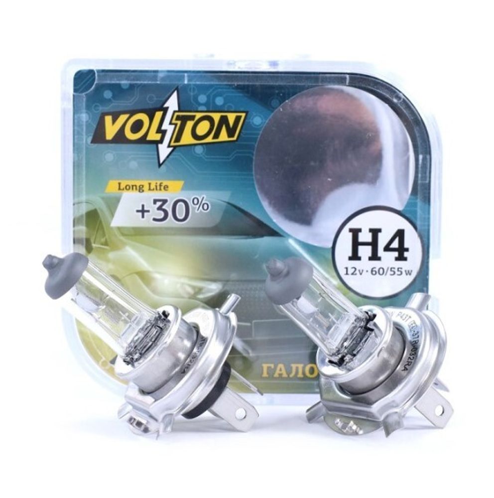 Лампа H4 12V 60/55W P43t н/о +30% (2 шт) (VOLTON)